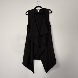 Revamped Women’s Black Sleeveless Waterfall Open Front Draped Long Vest Size M